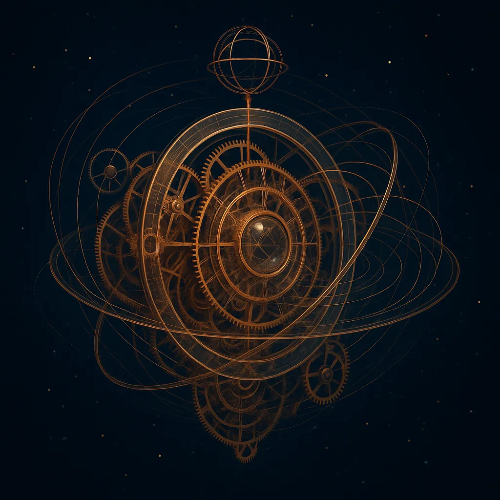 Orrery - Victorian brass orrery mechanism in deep space